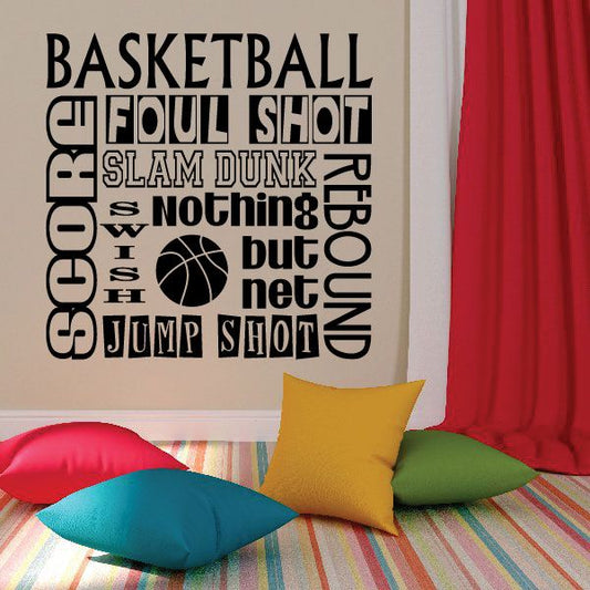 Image of Dribble Rebound Shoot Score Basketball Word Collage Wall Decal 