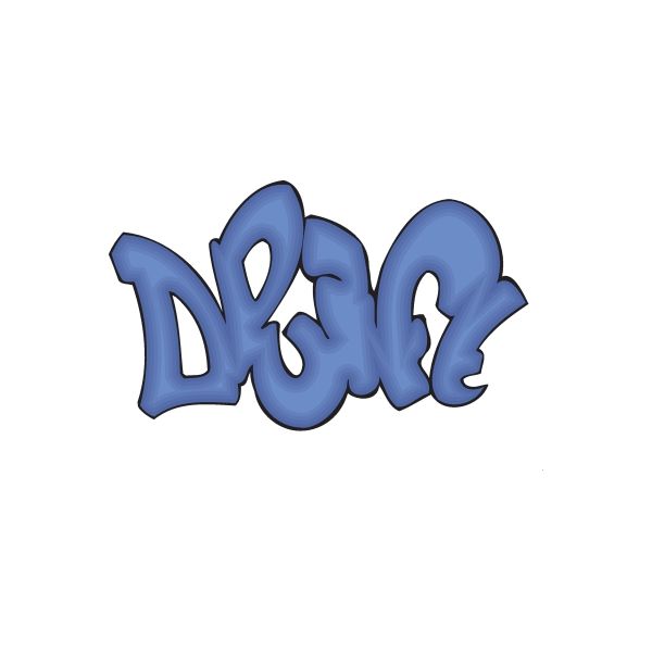 Blue graffiti sticker with bubble lettering in dark and light blue
