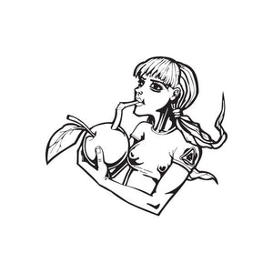 Drinking an orange decal, black outline of a woman drinking from a cup