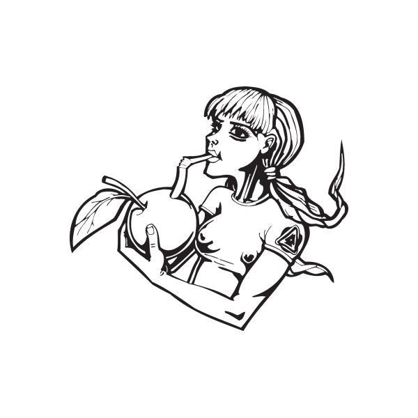 Drinking an orange decal, black outline of a woman drinking from a cup