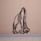 Drinking diplodocus wall decal, black line art dinosaur drinking from a cup