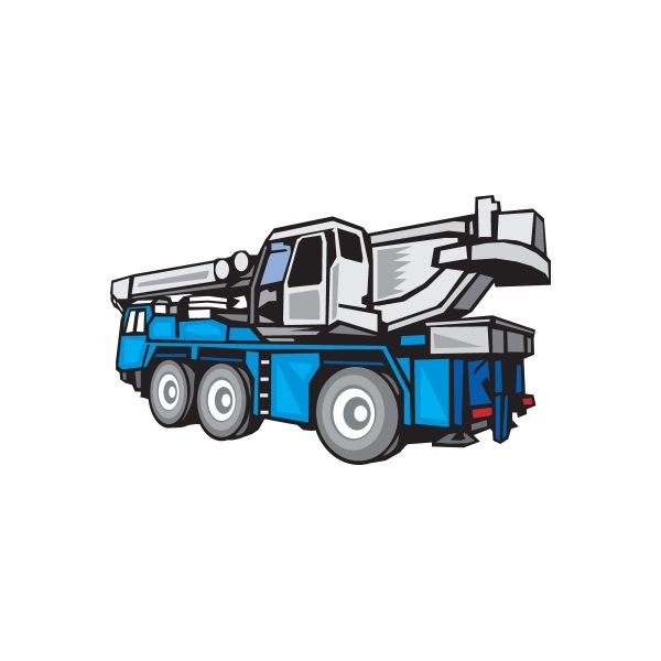 Mobile crane truck decal, blue and black illustrated driving vehicle