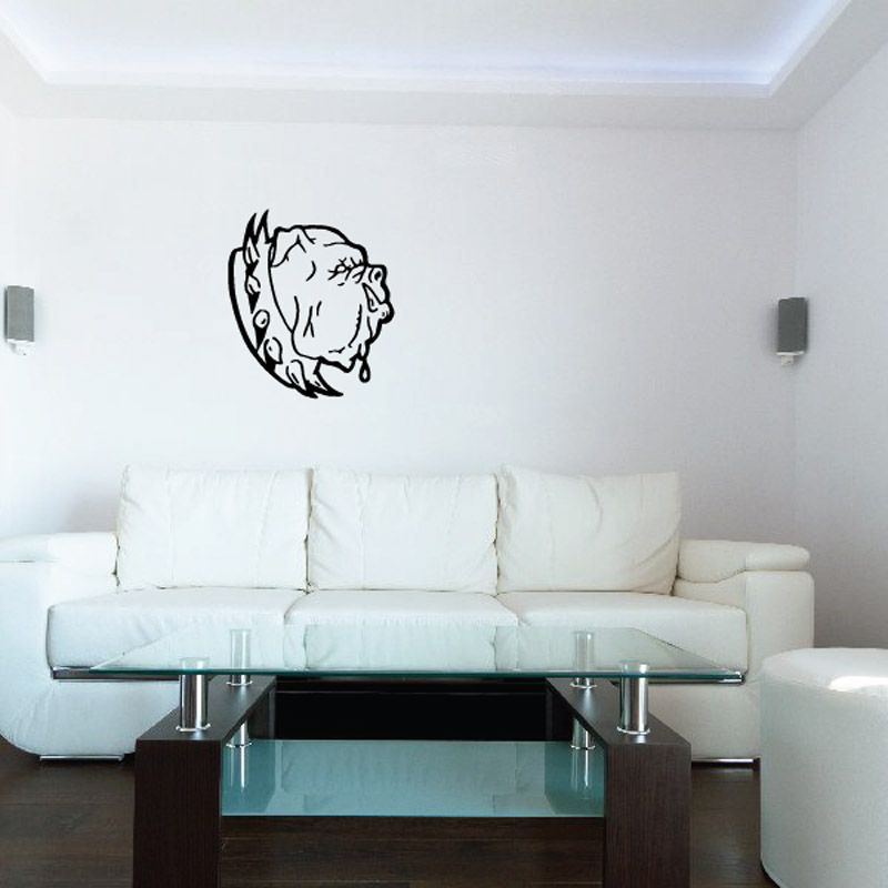 Drooling bulldog head decal in black outline with drool drips