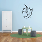 Demon cat moon wall decal, black line art with cute face and horns
