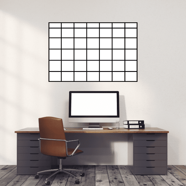 Dry erase calendar wall sticker with blank grid layout