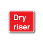 Red dry riser fire sticker, square with white border and Dry riser text