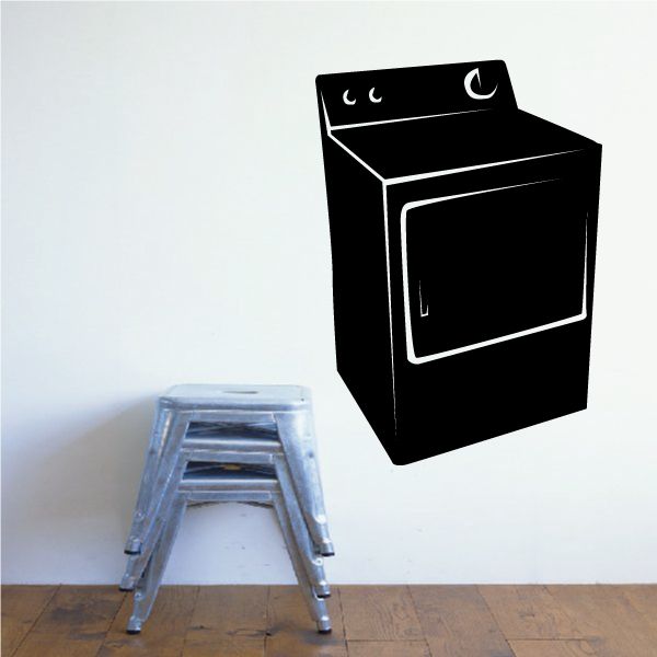 Black dryer icon wall decal with white line details and small handle accents
