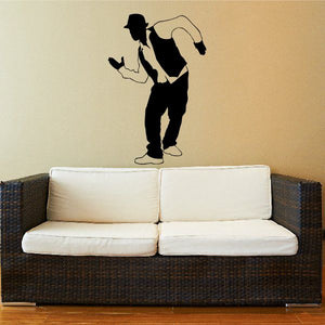 Black dancer wall decal silhouette in mid-dance pose