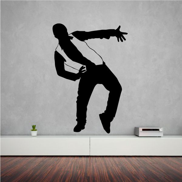 Dancer vinyl wall decal with black silhouette DJ in action pose