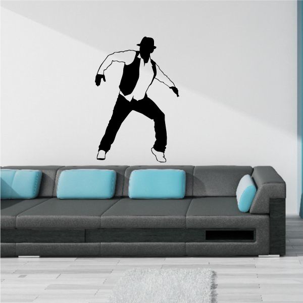 Black dancer wall decal vinyl with DJ-style silhouette, arms out and legs apart