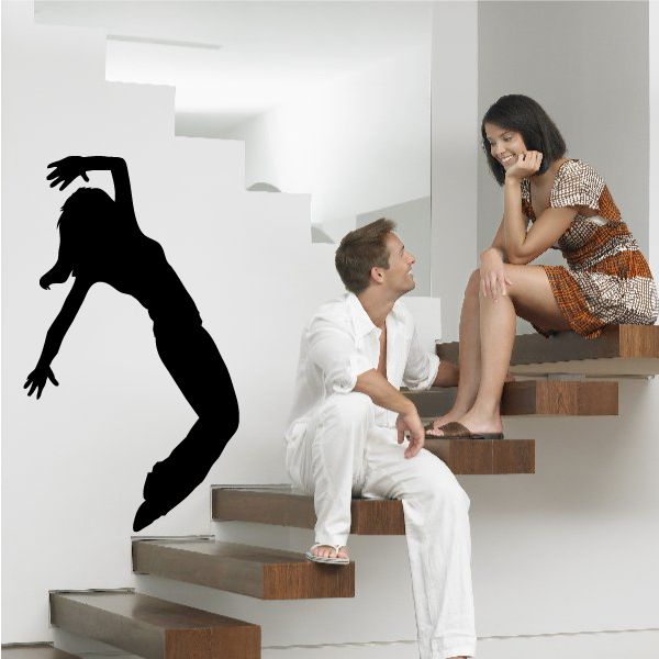 Dancer vinyl wall decal, black silhouette on steps and wall