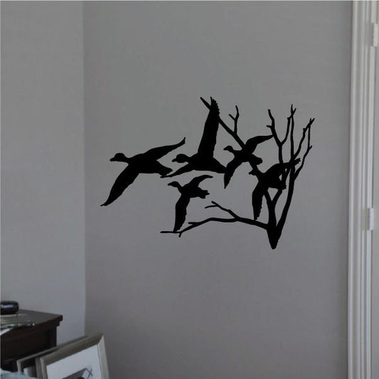 Image of Duck Flock Flying from Branch Decal