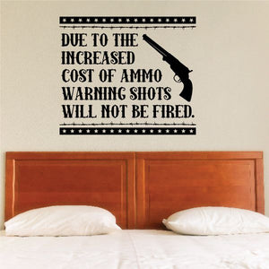 Western quote wall decal with text and handgun silhouette over stars frame