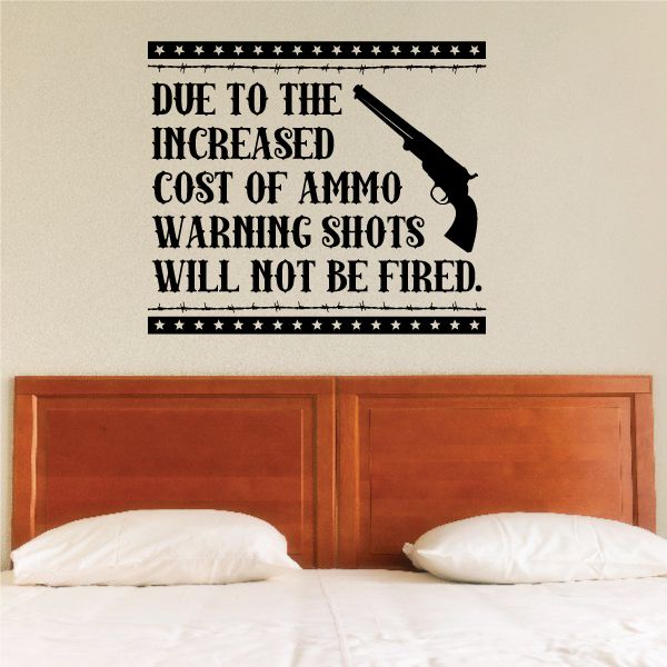 Western quote wall decal with text and handgun silhouette over stars frame