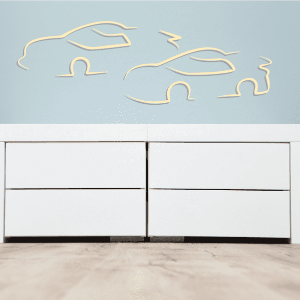 Race car line drawing sticker set with several car outline decals, light yellow