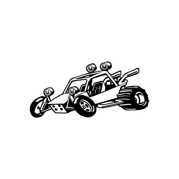 Dune buggy decal with black line-art off-road vehicle illustration