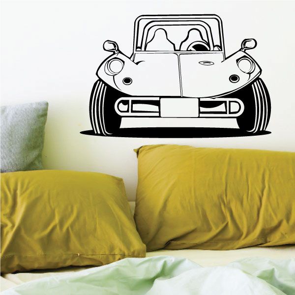 Dune buggy vinyl decal with bold black outline, front view car sticker