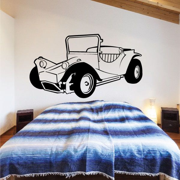 Off-road dune buggy vinyl decal with black line-art