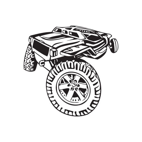 Dune buggy vinyl wall decal, black and white car graphic with wheels and tires