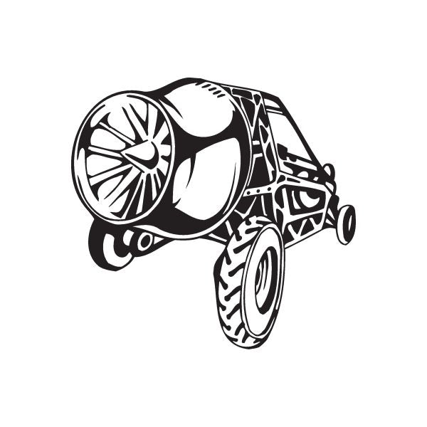 Dune buggy vinyl wall decal, black-and-white outline with detailed wheels and chassis