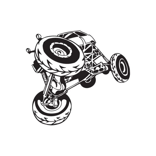 Stylized dune buggy vinyl wall decal in black and white