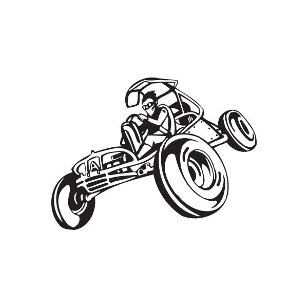 Dune buggy wall decal, vinyl sticker illustration in black line art