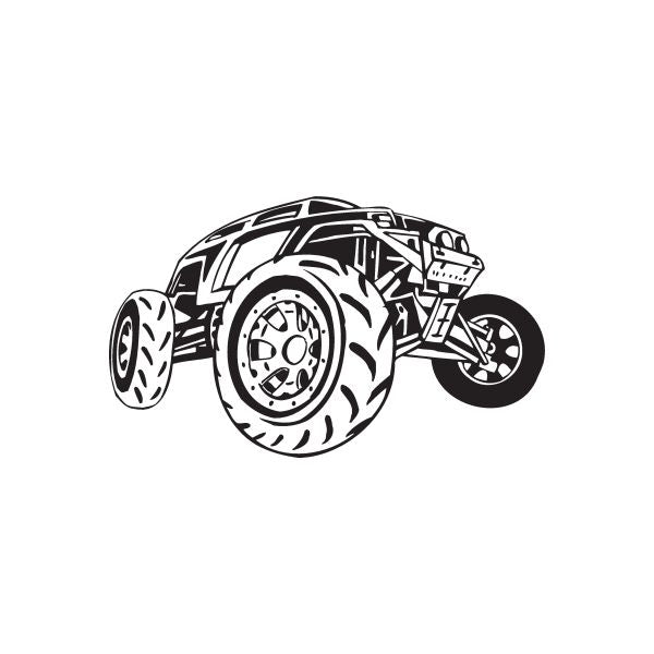 Dune buggy vinyl wall decal, black-and-white side view line art