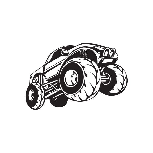 Dune buggy vinyl wall decal, black and white line-art
