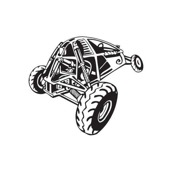 Dune buggy vinyl wall decal, black outlined cartoon buggy with oversized tires