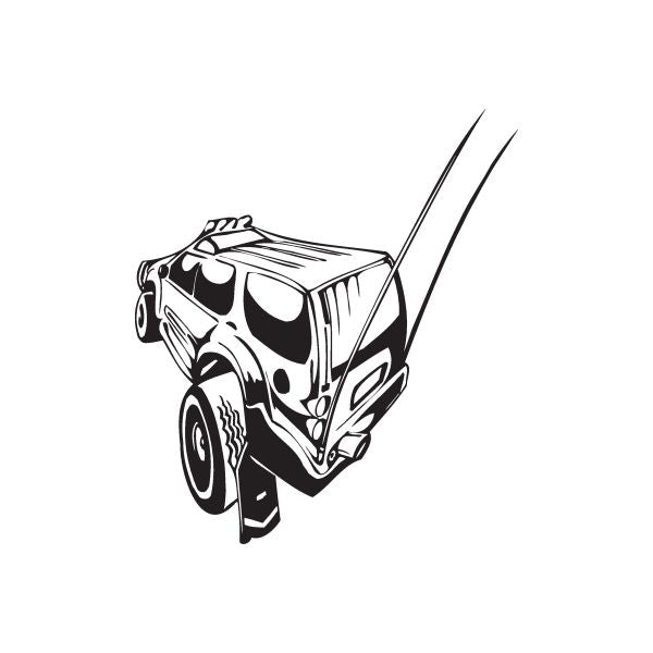 Dune buggy vinyl wall decal, black and white stylized car with front grille and antennas