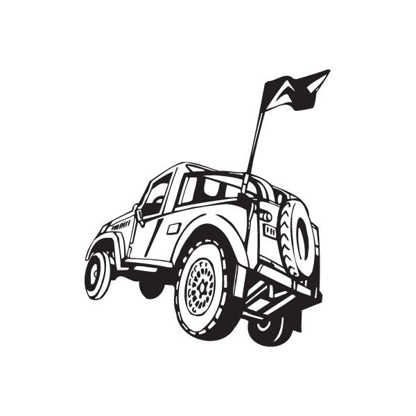 Dune buggy wall decal, black vinyl car sticker with front flag and wheels