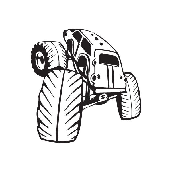 Dune buggy wall decal, stylized black-and-white vinyl vehicle graphic