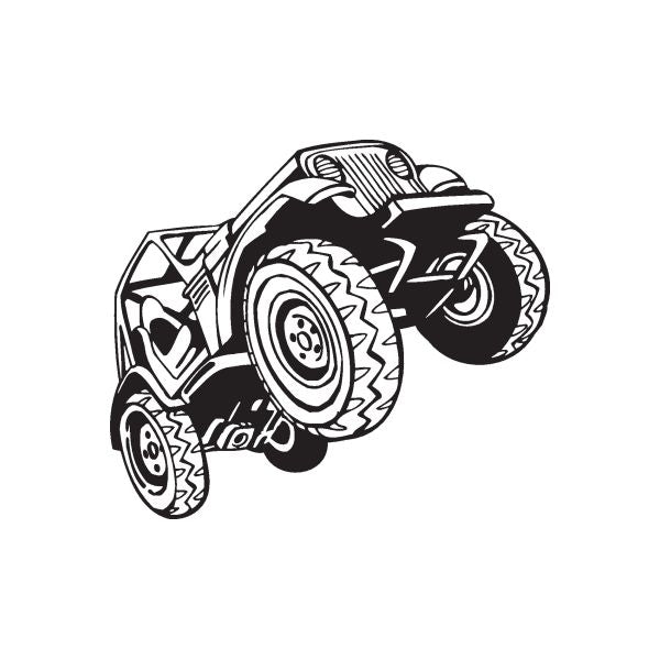 Dune buggy wall decal, black and white vinyl sticker with detailed tire design