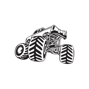 Dune buggy wall decal, black and white vinyl graphic with detailed tires