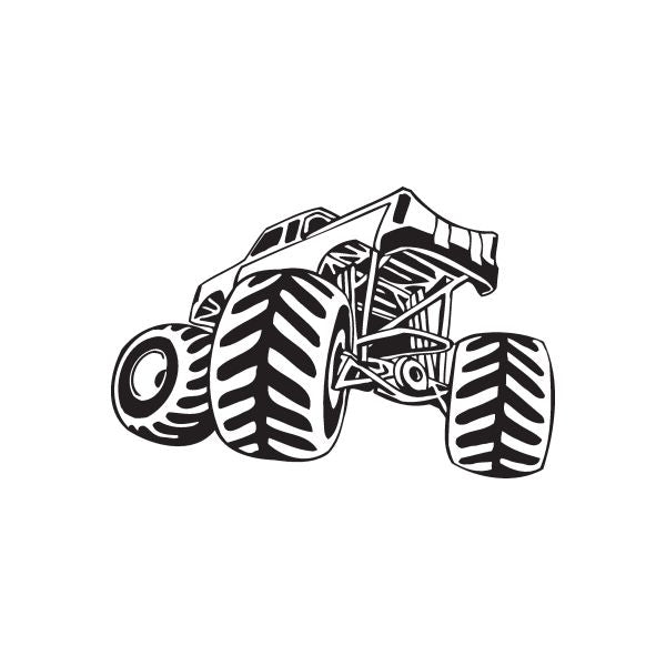 Dune buggy wall decal, black and white vinyl graphic with detailed tires