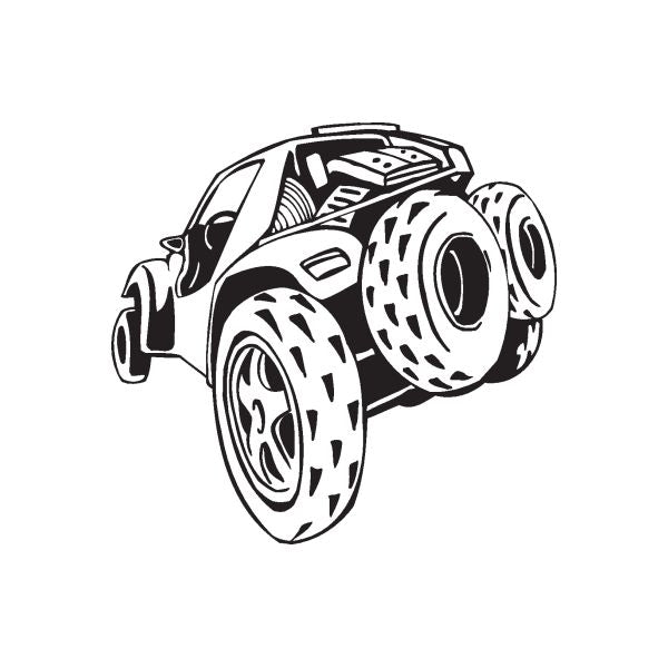 Vinyl dune buggy wall decal, black and white cartoon car profile