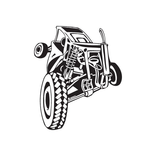 Dune buggy wall decal, black vinyl outline with detailed engine and wheels