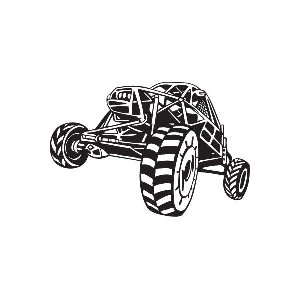 Dune buggy wall decal in black-and-white vinyl, vehicle outline with wheels