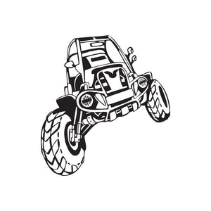 Black-and-white dune buggy vinyl wall decal with detailed front and wheels