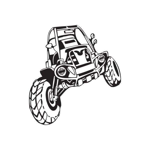 Black-and-white dune buggy vinyl wall decal with detailed front and wheels