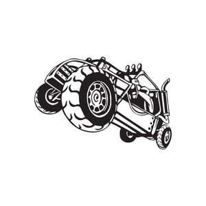 Vinyl dune buggy wall decal with black line-art vehicle and wheels