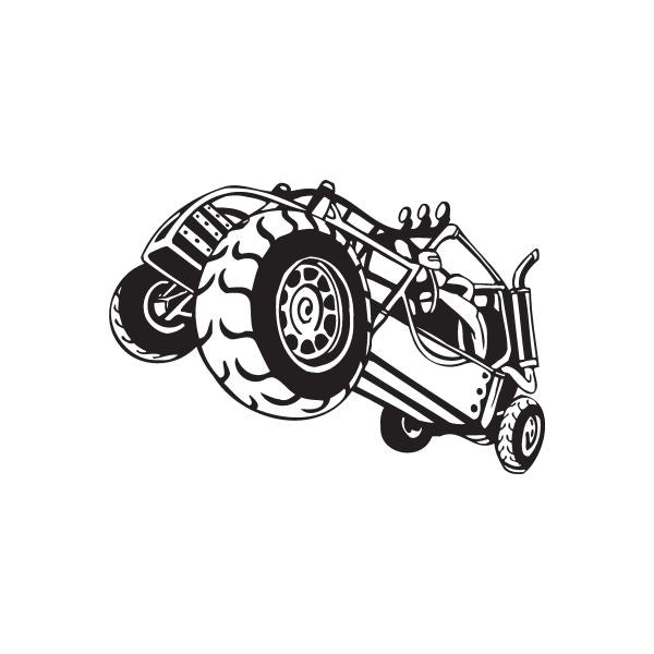 Vinyl dune buggy wall decal with black line-art vehicle and wheels