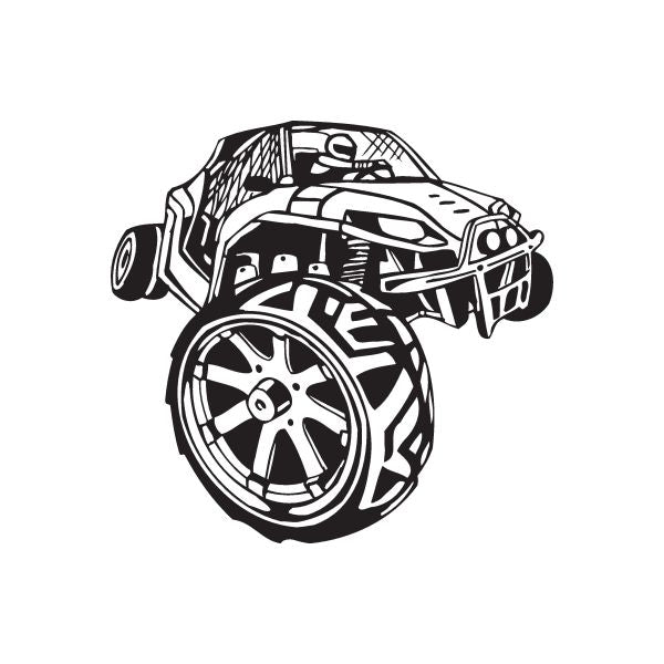 Dune buggy vinyl wall decal, black and white line art of a dune buggy front view