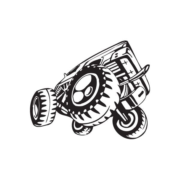 Black and white dune buggy vinyl wall decal with wheels and engine grille