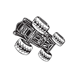 Vinyl wall decal featuring a black and white dune buggy illustration with bold outlines