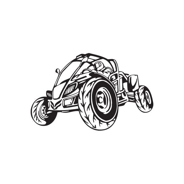 Dune buggy vinyl wall decal, black line-art vehicle with front wheels and tire detail