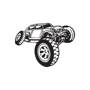 Dune buggy vinyl wall decal with black cartoon vehicle graphic
