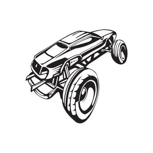 Dune buggy vinyl wall decal, black-and-white side view vehicle illustration