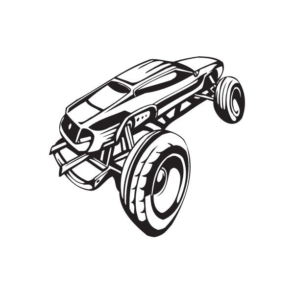 Dune buggy vinyl wall decal, black-and-white side view vehicle illustration