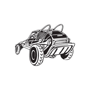 Dune buggy wall decal, vinyl sticker design in black and white